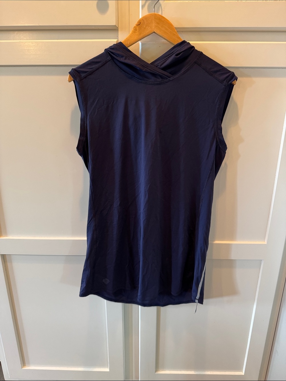 Sleeveless Navy Hooded quick dry swim coverup